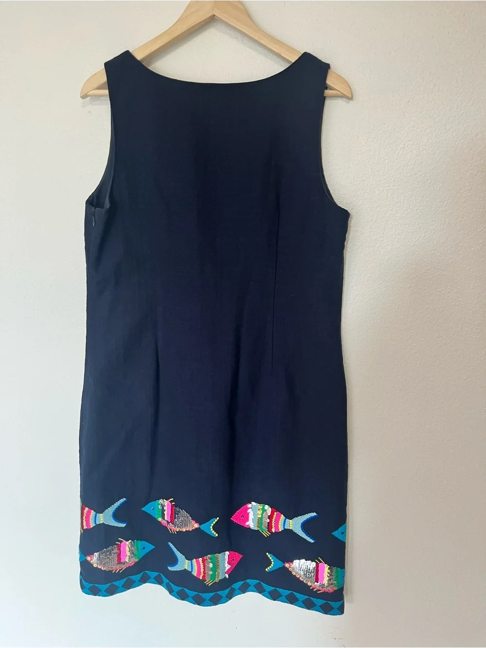Talbots‎ Navy One-Piece Swim Sheath with Colorful Fish Hem
